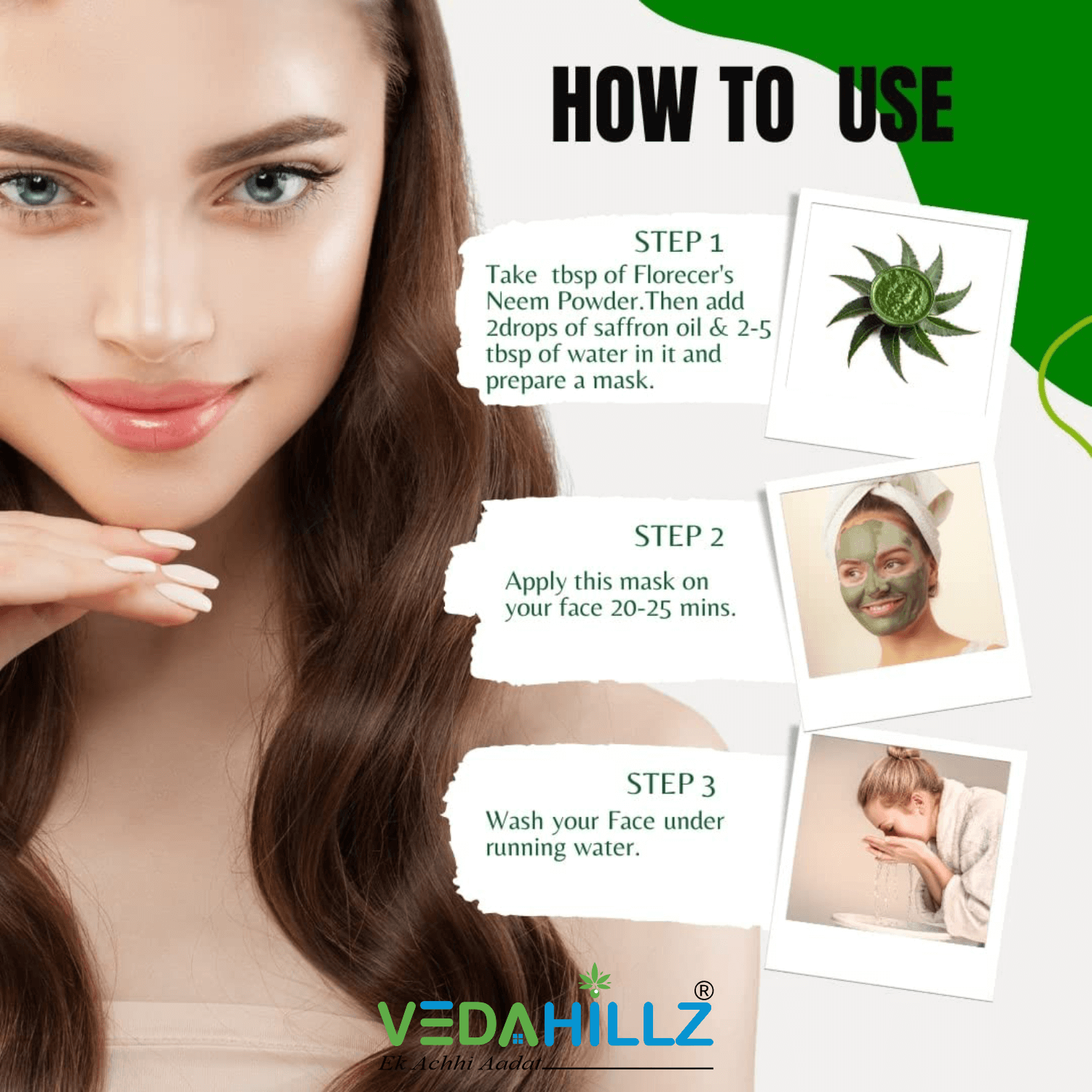 Vedahillz Neem Powder Made from Carefully Selected Neem Leaves